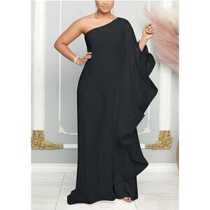 NEW Formal Gown 1 Shoulder Jumpsuit with Dress Overlay Wedding Dress L